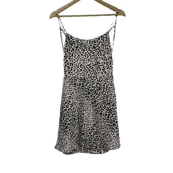 Princess Polly Tan Black Leopard Print Satin Mini Dress Size 2 Mobwife Party - Picture 2 of 6